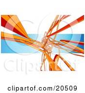 Background Of Orange Flat Pipes Winding Curving And Tangling Over A Blue And White Background