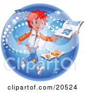 Clipart Illustration Of A Red Haired Manga Boy Reading A Magic Book As Stars Emerge From The Pages