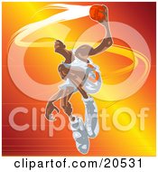 Poster, Art Print Of Jumping Basketball Player Holding The Ball Out To The Hoop