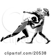Clipart Illustration Of A Football Player Tackling His Opponent Who Is About To Throw The Ball During A Game