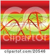 Poster, Art Print Of Wavy Orange Wires Tangling And Winding Over A Green And Red Background