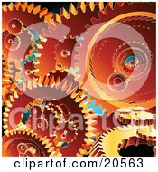 Poster, Art Print Of Background Of Orange Gears Crowded Into A Machine