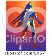 Poster, Art Print Of Strong Super Hero Woman Wearing A Cape And Standing Proud