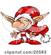 Clipart Illustration Of A Jolly Little Christmas Elf Wearing A Santa Hat And Smiling by Tonis Pan #COLLC20583-0042