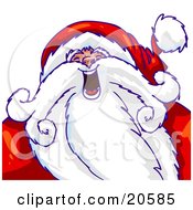 Santa In His Red And White Suit And Long White Beard Laughing And Having A Good Time