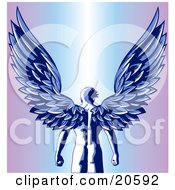 Clipart Illustration Of A Nude Male Guardian Angel As Seen From Behind Standing With His Large Feathered Wings Open Above Him