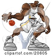 Poster, Art Print Of Muscular African American Basketball Player Bouncing The Ball During A Game