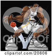 Poster, Art Print Of Strong Black Basketball Player Bouncing The Ball On The Court