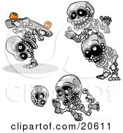 Three Skeletons Skateboarding Doing Leap Frog And Kicking A Skull