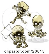 Poster, Art Print Of Three Skeletons Teasing Meditating And Holding A Blank Sign