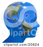 Clipart Illustration Of A Persons Head In Profile Covered In Blue Seas And Continents Of Planet Earth by Tonis Pan #COLLC20624-0042