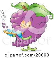 Clipart Illustration Of A Musical Bunch Of Purple Grapes Playing A Flute