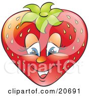 Clipart Illustration Of A Friendly Blue Eyed Strawberry Character Smiling