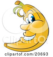Clipart Illustration Of A Friendly Blue Eyed Yellow Banana Character Smiling by Alexia Lougiaki