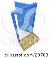 Clipart Illustration Of A Welcome Mat In Front Of An Open Blue Door Symbolizing Future And Opportunities by 3poD