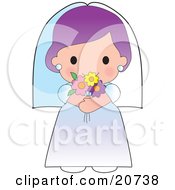 Clipart Graphic Of A Young Bride With Purple Hair Holding Flowers by Maria Bell