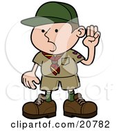 Poster, Art Print Of Proud Little Boyscout In Uniform Holding His Hand Up And Pledging