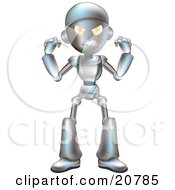 Poster, Art Print Of Angry Metallic Robot Character Waving His Fists