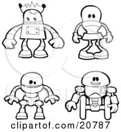 Clipart Illustration Of A Collection Of Four Different Metal Robots
