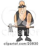 Clipart Illustration Of A Nervous Male Executioner In Black Wearing A Mask Over His Eyes And Holding An Axe by djart