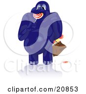 Clipart Illustration Of A Fat Blue Monster Chowing Down On Lollipops And Carrying A Bag Full Of Candy
