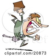 Screaming Angry Businessman Running And Charging Forward With A Briefcase