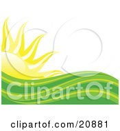 Poster, Art Print Of Abstract Green And Yellow Heat Waves In Front Of A Bright Yellow Sun