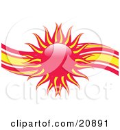 Clipart Illustration Of Red White And Yellow Heat Waves Behind A Red And Yellow Sun