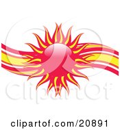 Poster, Art Print Of Red White And Yellow Heat Waves Behind A Red And Yellow Sun