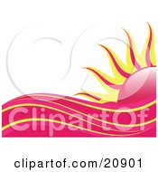 Poster, Art Print Of Abstract Pink Red And Yellow Heat Waves In Front Of A Pink And Yellow Sun