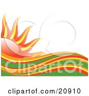 Poster, Art Print Of Abstract Red Orange Yellow And Green Heat Waves In Front Of A Red And Yellow Sun