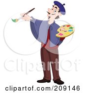 Royalty Free RF Clipart Illustration Of A Skinny Male Artist Painting And Glancing At The Viewer