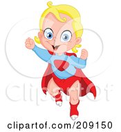 Blond Baby Flying In A Super Hero Costume