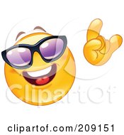 Poster, Art Print Of Yellow Smiley Face Wearing Shades And Gesturing The Hang Loos Sign