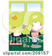 Poster, Art Print Of Little Chef Girl Frying Eggs In A Kitchen