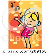 Poster, Art Print Of Little Blond Girl Dancing And Listening To Music