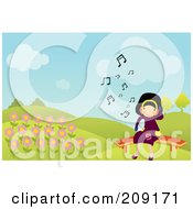 Poster, Art Print Of Little Girl Listening To Music By Flowers In A Park