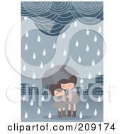 Poster, Art Print Of Two Girls Under An Umbrella In A Spring Shower