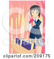 Poster, Art Print Of School Girl Trading Presents With Someone