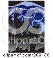 Royalty Free RF Clipart Illustration Of A Tsunami Wave Nearing City Buildings by mayawizard101