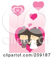 Poster, Art Print Of Cute Wedding Couple With Pink Hearts And A Balloon