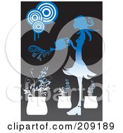 Royalty Free RF Clipart Illustration Of A Woman Watering Potted Plants