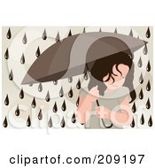 Poster, Art Print Of Dark Rain Drops Falling Around A Sad Girl Under An Umbrella