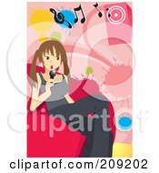 Poster, Art Print Of Teen Girl Sitting On A Couch And Singing Karaoke