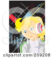 Poster, Art Print Of Little Girl Earing Music Headphones