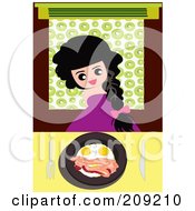 Poster, Art Print Of Happy Girl With A Plate Of Eggs And Bacon