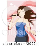 Poster, Art Print Of Female Karaoke Singer In A Blue Dress