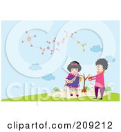 Royalty Free RF Clipart Illustration Of A Sweet Boy Giving An Apple To A Girl