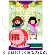 Poster, Art Print Of Two Little Girls Having Fun While Singing Karaoke