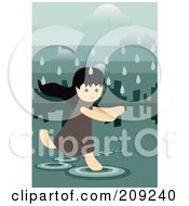 Poster, Art Print Of Girl Running Through A Puddle On A Rainy Day